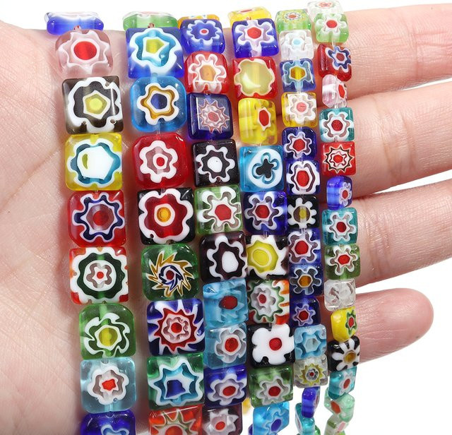 Louleur Glasperlen, Lampwork, Quadratische Spacer, Farbige - Bild 1