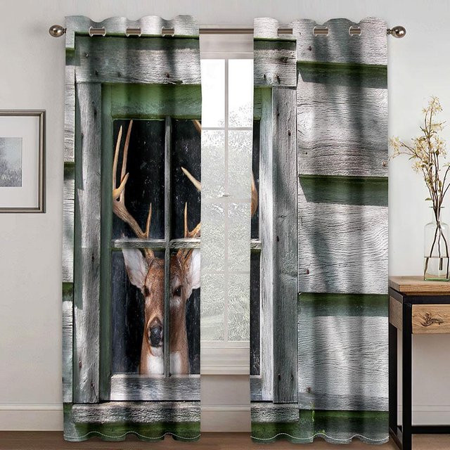 A Family Of Home Textiles Rustikale Vorhänge im Vintage Holz-Design mit Ösen, 2 Paneele, halbtransparent, Mehrfarbig, B: 140 cm, H: 160 cm - Bild 1