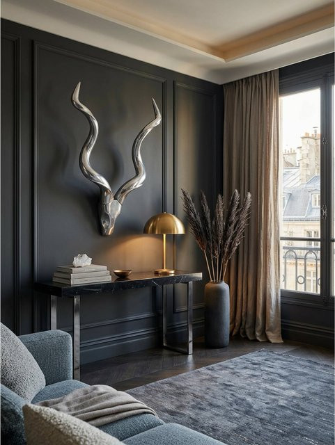 KADIMA DESIGN Wanddeko Hirschgeweih aus Aluminium in Silber im Landhausstil, Breite: 80 cm - Bild 1