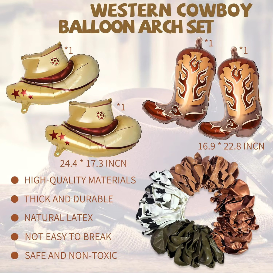 Globos Home Deco 124-teiliges Western-Cowboy-Ballonbogen-Set mit Kuh-Aufdruck in Mehrfarbig für Bauernhof-Babyparty und Rodeo-Geburtstagdeko - Bild 6