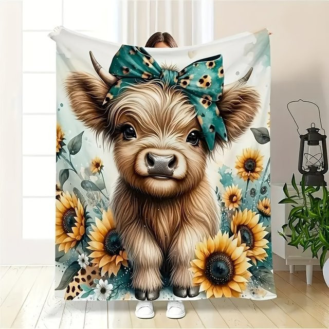 Weiche Flanell-Überwurfdecke mit Highland-Kuh-Print in Multicolour für Erwachsene - Bild 1