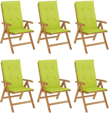 6er Set vidaXL Gartenstühle aus Teakholz mit grünen Kissen und Armlehnen