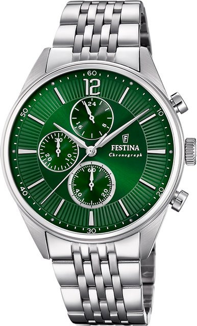 Festina Chronograph, Quarz, Edelstahl, Grün, 41 mm, Herren - Bild 1
