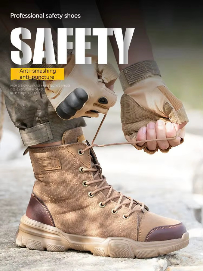 Kankeirr Sicherheitsstiefel für Herren mit Stahlkappe in Schwarz und Braun, hoch geschnittene Arbeitsschuhe, bruchsicher, pannensicher und rutschfest - Bild 5