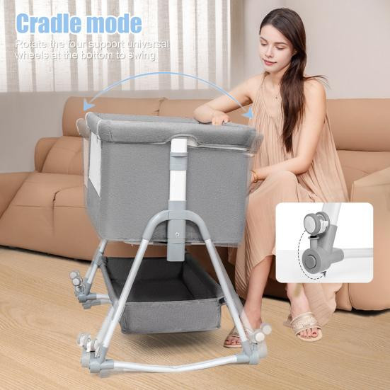 Frolada 3-in-1 Baby-Beistellbett mit Wippschale, höhenverstellbare Wiege mit Moskitonetz in Grau - Bild 4