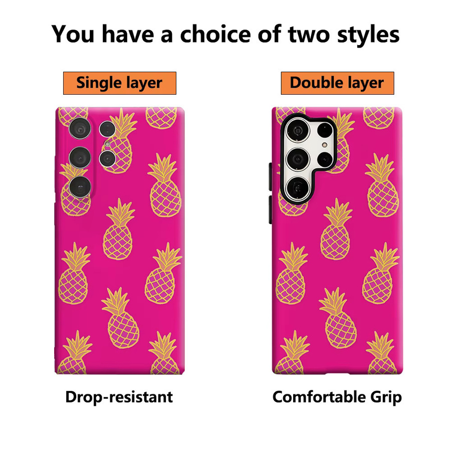 Rosa Handyhülle mit Ananas-Muster für Samsung Galaxy S25 Ultra, S24 und S23 Ultra Plus mit glänzender doppellagiger Rückseite - Bild 2