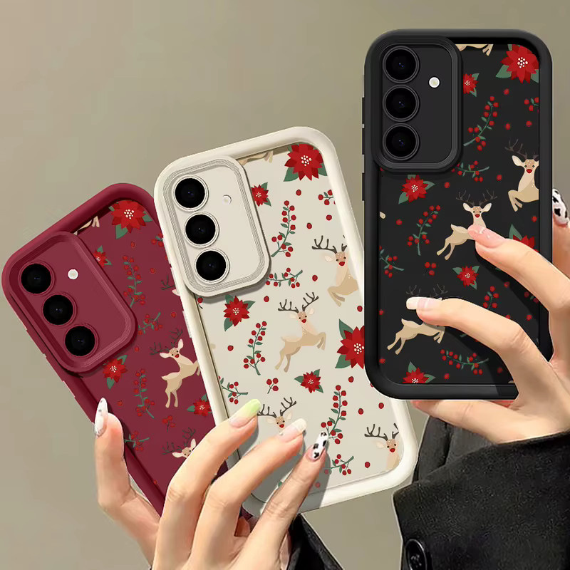 Handyhülle mit rotem Hirsch und Blumendruck für Samsung Galaxy S25 S24 S23 S22 Ultra FE A56 A16 A17 A36 A26 A55 A54 A15 Cover in Rot - Bild 2