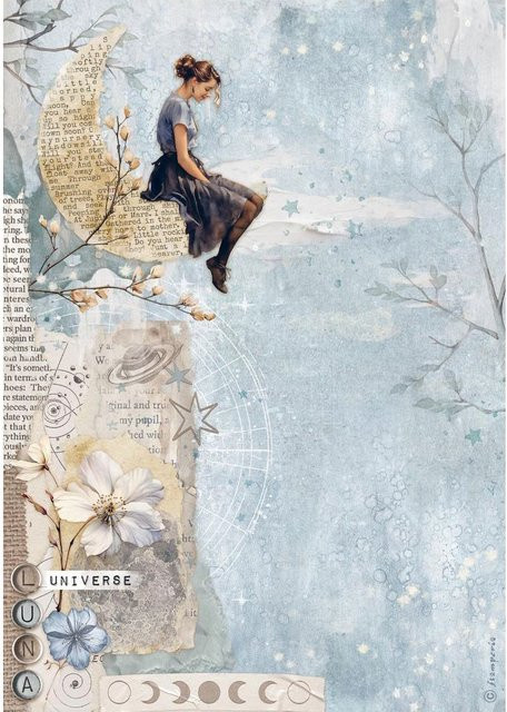Stamperia Motiv-Strohseide Secret Diary Moon in Hellblau und Multi - Bild 1