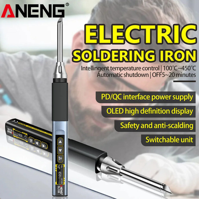 ANENG SL108 Digitaler Intelligenter Lötkolben in Schwarz-Silber mit 96W, PD & QC Unterstützung und einstellbarer Temperatur - Bild 1
