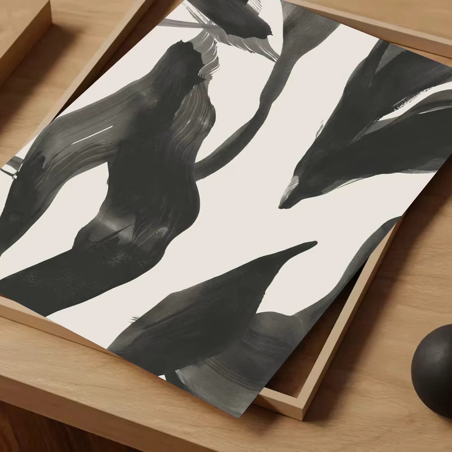 Potdemiel Abstrakte Leinwandkunst Schwarz-Weiß Minimalistischer Gemälde-Druck mit T-Textur zur Wanddekoration - Bild 4