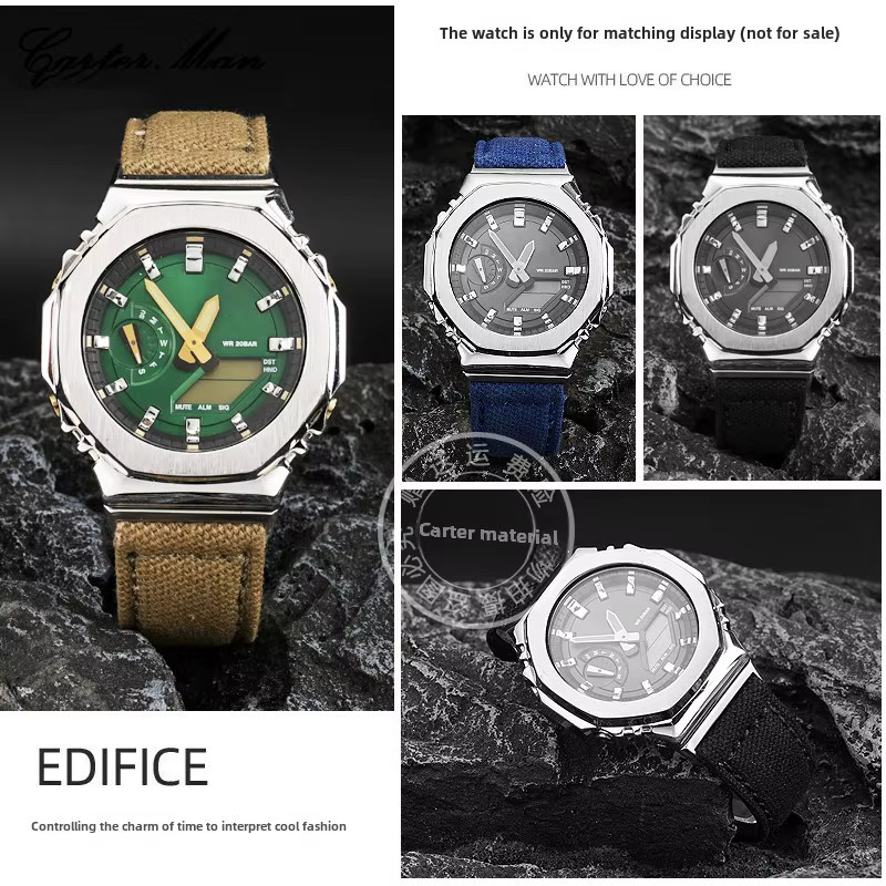 Casio Uhrenarmband, Textil/NATO, Edelstahl, grün, Herren - Bild 3