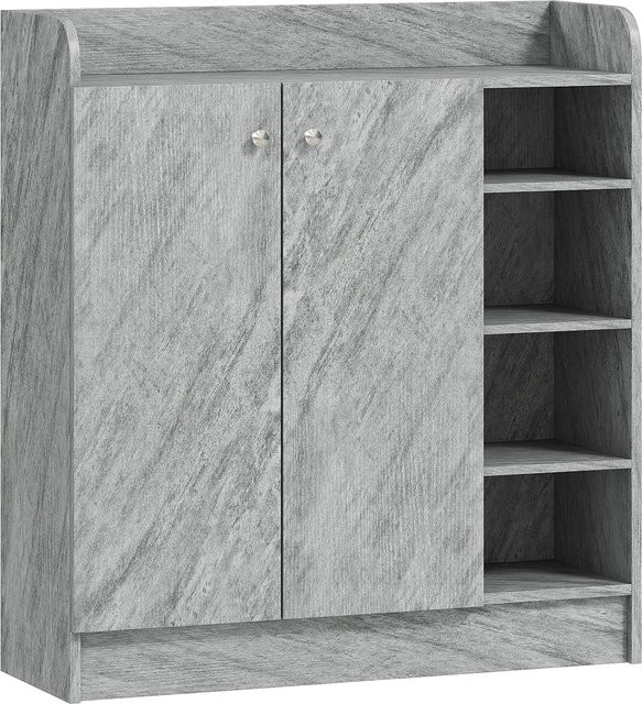 HOMCOM Schuhschrank Grau mit 4 Fächern für 12 Paar Schuhe, B/T/H: 83 x 30 x 90 cm - Bild 1
