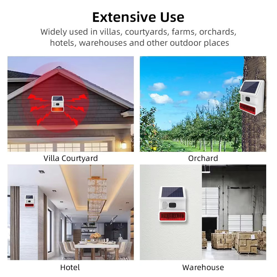TAIBOAN 433 MHz Solarsirenenalarm mit 120 dB kabellosem Stroboskophorn in Weiß, IP65 wasserdicht für GSM/WiFi-Haussicherheitssysteme im Außenbereich - Bild 4