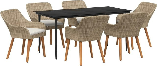 vidaXL 7-teiliges Garten Esstisch Set aus Poly Rattan in Beige für Terrasse und Balkon - Bild 1