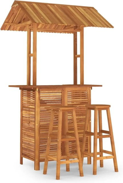 vidaXL 3-teiliges Gartenbar-Set aus Akazien-Massivholz in Braun, B/T/H: 106 x 50 x 122 cm (Tisch) und 50 x 50 x 106 cm (Stühle) - Bild 1