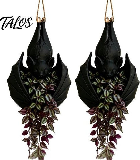 Talos home Garden Fledermaus-Pflanztopf im gotischen Halloween-Stil, hängender Blumentopf aus Kunststoff in Schwarz, 2er-Set - Bild 1