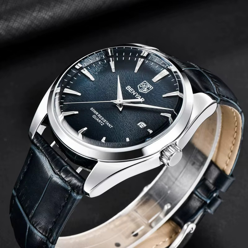 Benyar Armbanduhr, Quarz, Leder, Edelstahl, Schwarz, Herren - Bild 3