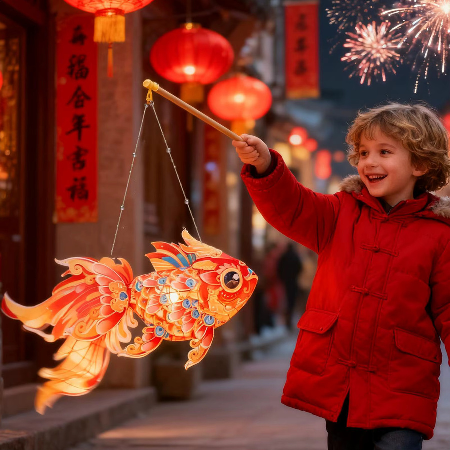 Wasserdichte chinesische Fisch-Laternen aus Papier in Gold/Messing für die Dekoration im Garten oder Innenbereich mit warmweißem Licht - Bild 2