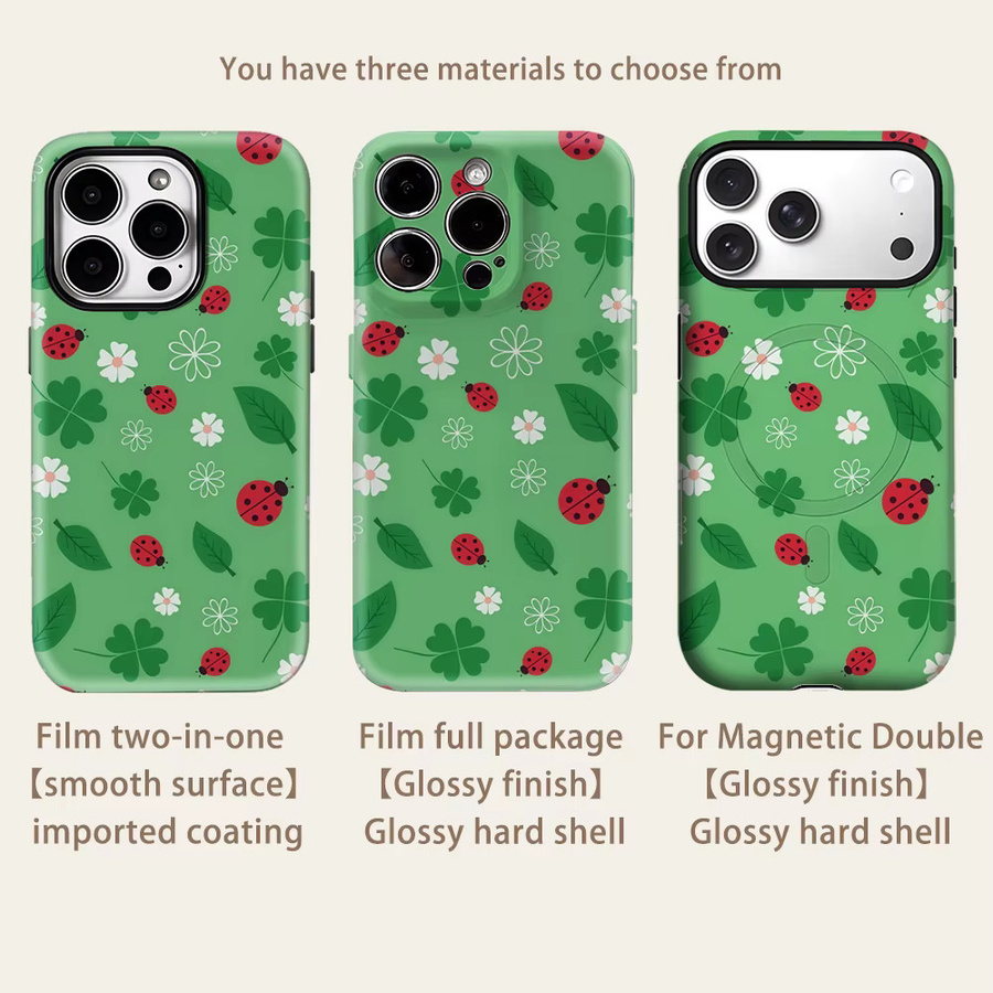 Robuste magnetische Handyhülle von Potdemiel mit grünem Marienkäfer-Naturdesign für iPhone 17 16 15 14 13 Pro Max Plus - Bild 2