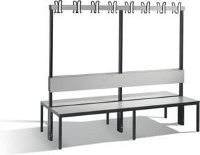 C+P Garderobenbank Basic Plus doppelseitig mit Rückenlehne, Farbe Silbergrau, H x B x T: 165 x 196 x 76 cm - Bild 1