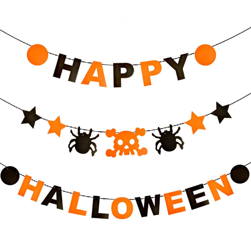 Hängendes Happy Halloween Banner aus Papier in Orange für Indoor und Outdoor Dekorationen - Bild 3