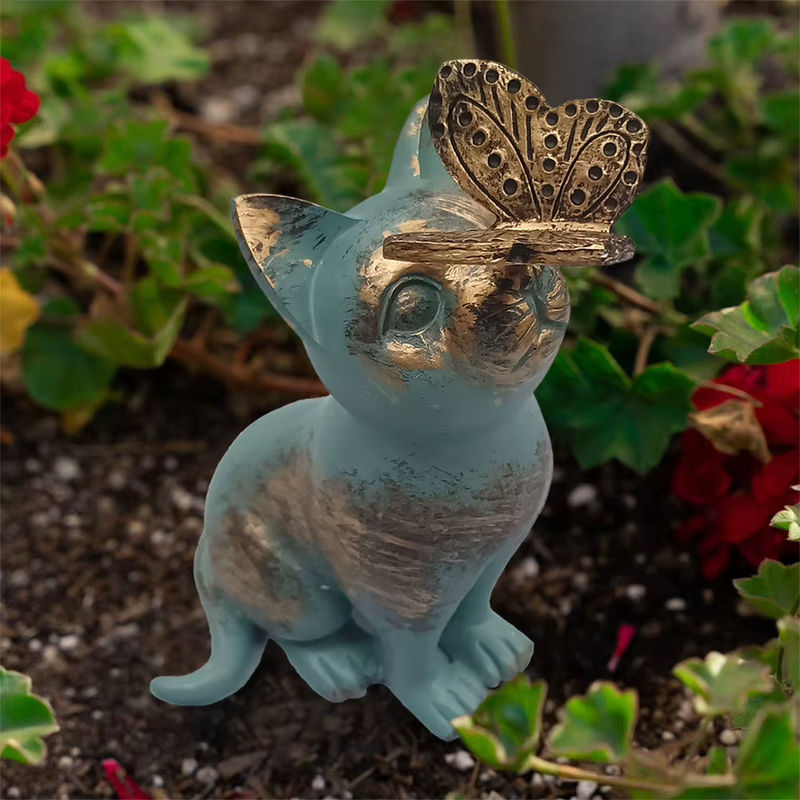 Shunmaii Kätzchen-Statue aus Kunstharz in Grau als dekorative Garten-Tierfigur für deinen Garten und Hof - Bild 2