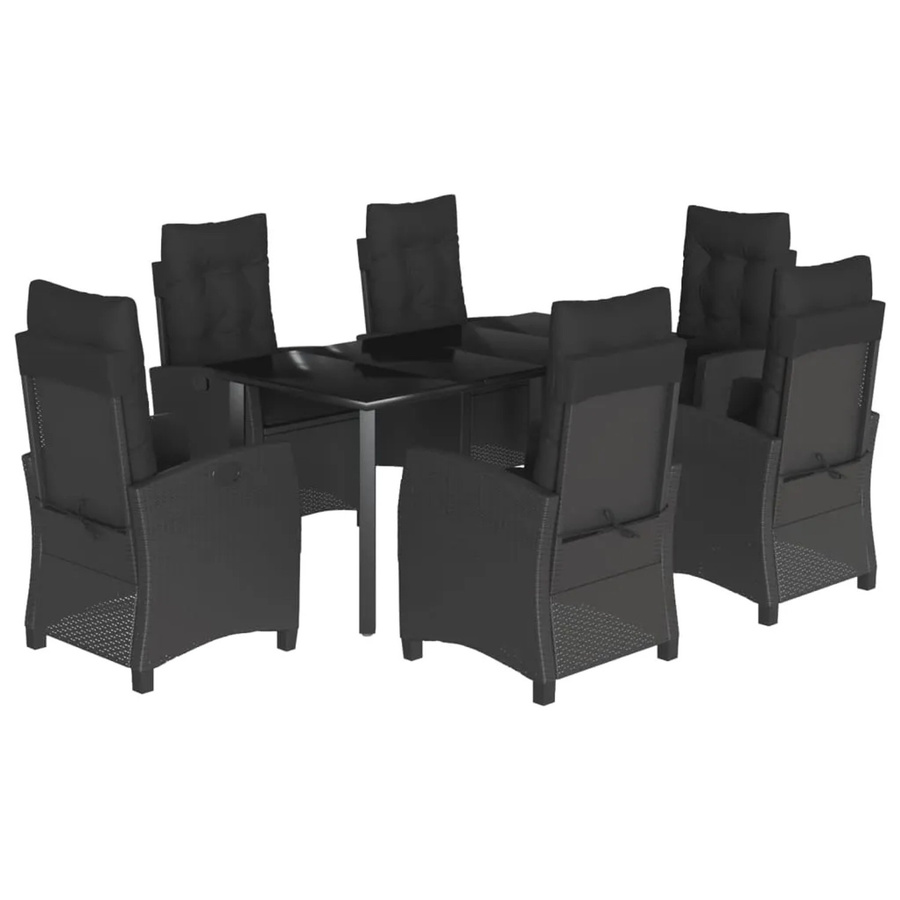 vidaXL 7-teilige Garten-Essgruppe aus Poly Rattan in Schwarz mit Kissen und Tisch aus gehärtetem Glas - Bild 2