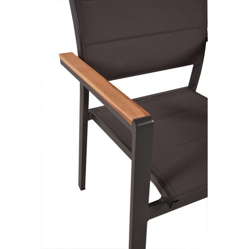 Garden Pleasure Stuhl-Set Davina 2er Set aus Aluminium, Teakholz und Kunststoff in Anthrazit und Grau, stapelbar mit Armlehnen - Bild 2