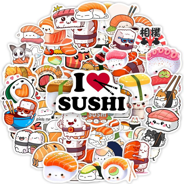 Wasserdichte Sushi Aufkleber im Kawaii Cartoon Design für Laptops, Flaschen und Scrapbooking, Mehrfarbig - Bild 1