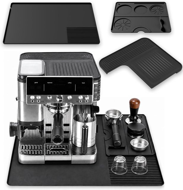 LMETJMA Silikon-Kaffeematten-Set für Ninja ES601 ES701 Espressomaschinen, rutschfeste Tamping-Station in Schwarz - Bild 1