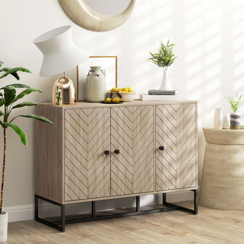 HOMCOM Sideboard in Eiche mit Chevron-Muster und Metallfüßen, moderner Küchenschrank und Buffet für Wohnzimmer und Esszimmer, B/T/H: 108 x 40 x 80 cm - Bild 2