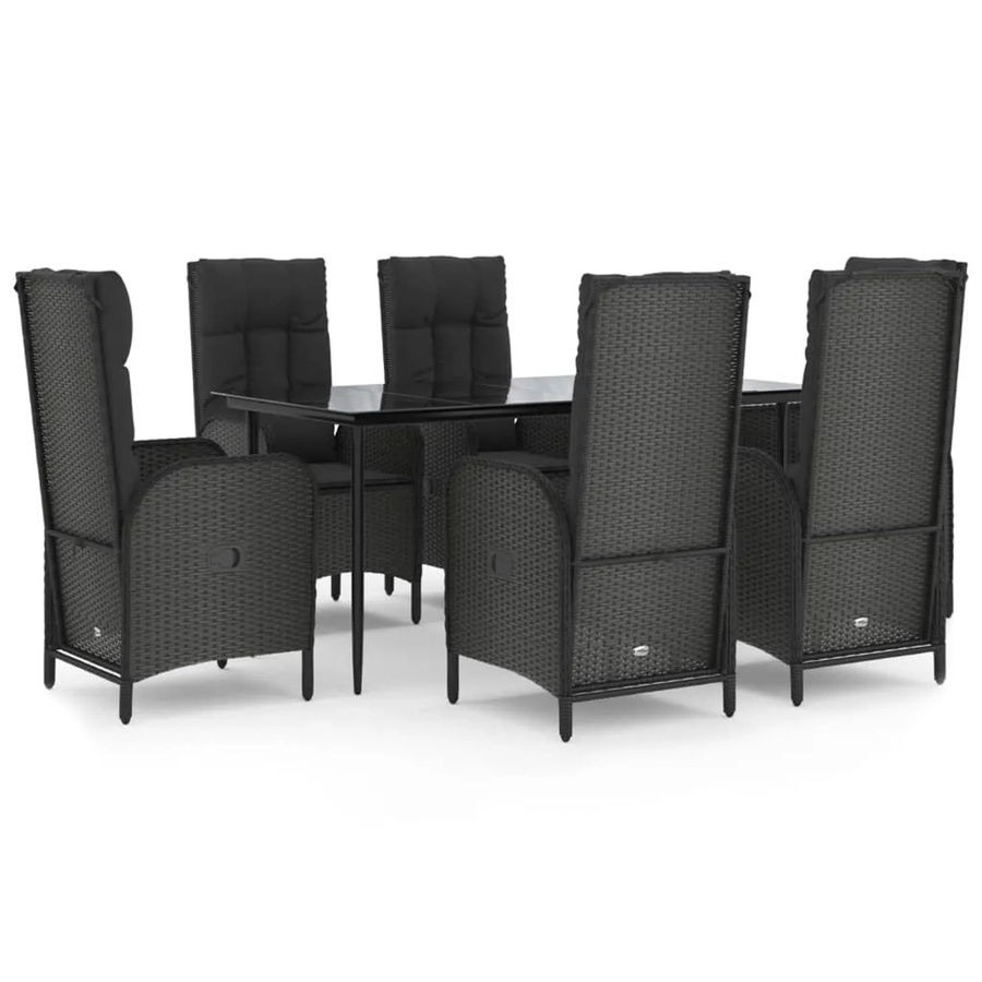 vidaXL 7-teilige Garten-Essgruppe aus Poly Rattan in Schwarz mit Kissen und Tisch aus gehärtetem Glas - Bild 2