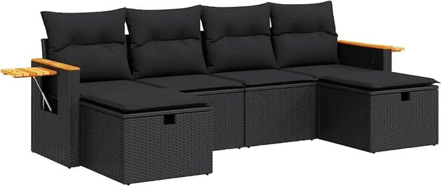 vidaXL 6-tlg. Garten-Sofagarnitur aus Polyrattan in Schwarz mit UV-beständigen Kissen - Bild 1