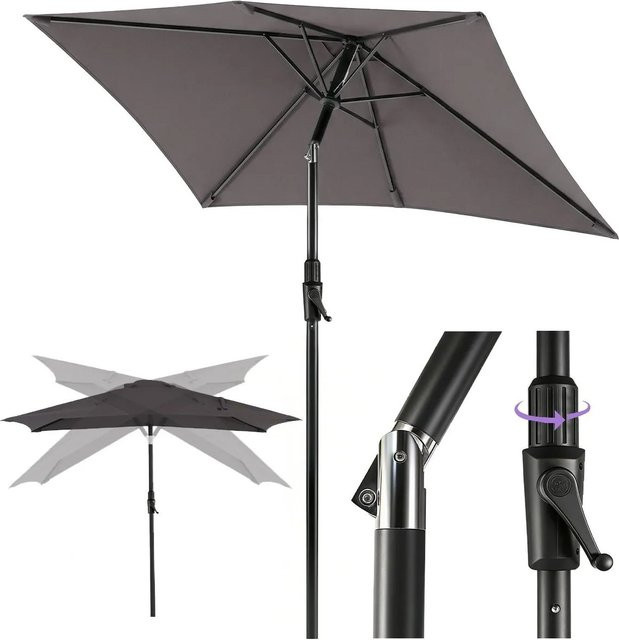 Sekey Rechteck Sonnenschirm in Grau Anthrazit mit Kurbel und Neigefunktion, UV50+ und wetterfest, B/T: 210 x 140 cm - Bild 1