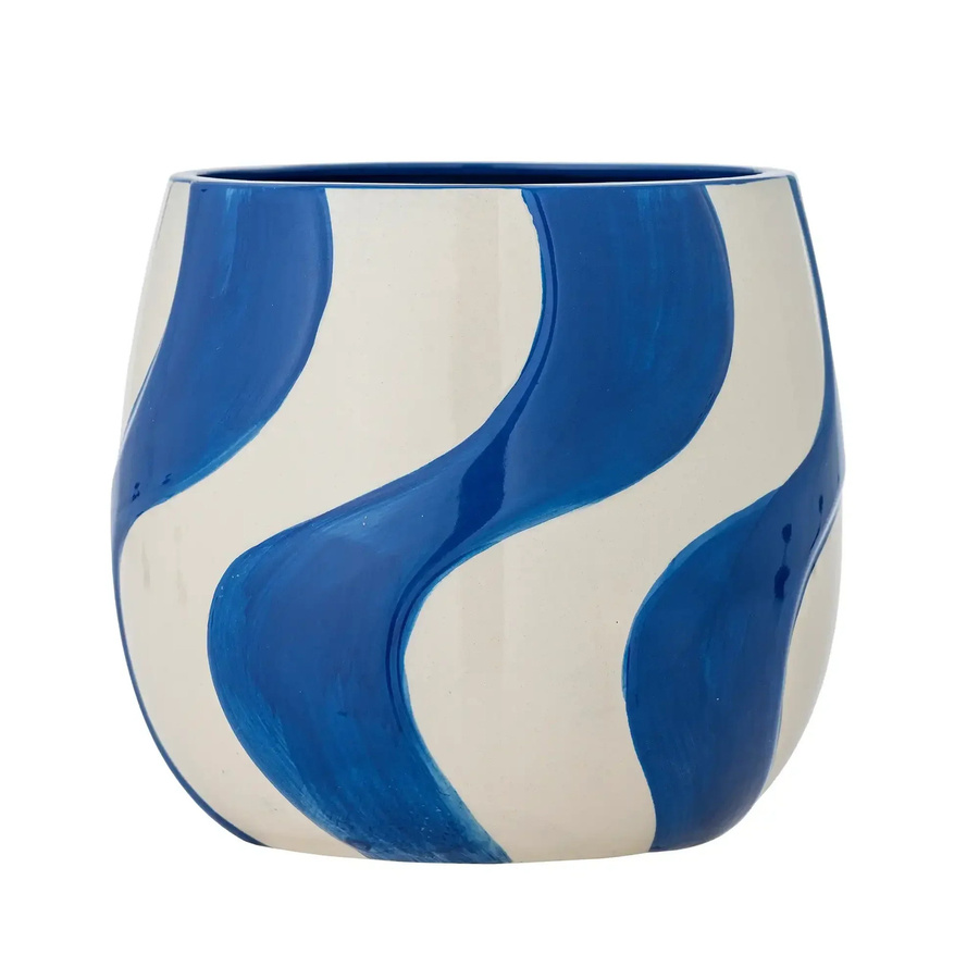 Bloomingville Blumentopf Romy aus Keramik in Blau mit Pinselstrich-Design im skandinavischen Stil, Höhe: 20,5 cm, Breite: 18,5 cm, Tiefe: 18,5 cm - Bild 1