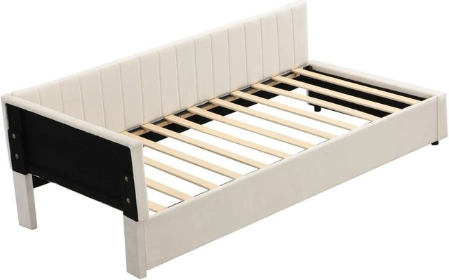 Merax Sofabett aus Samt in Beige mit Lattenrost im Mid-Century Design B/T/H: 90 x 200 x 65 cm - Bild 1