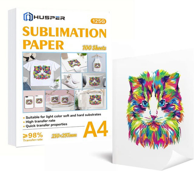 HUSPER Sublimationspapier A4, 100 Blatt, 125g/m², weißes Transferpapier für Tintenstrahldrucker, T-Shirts und Tassen, Breite: 21 cm, Höhe: 29,7 cm - Bild 1