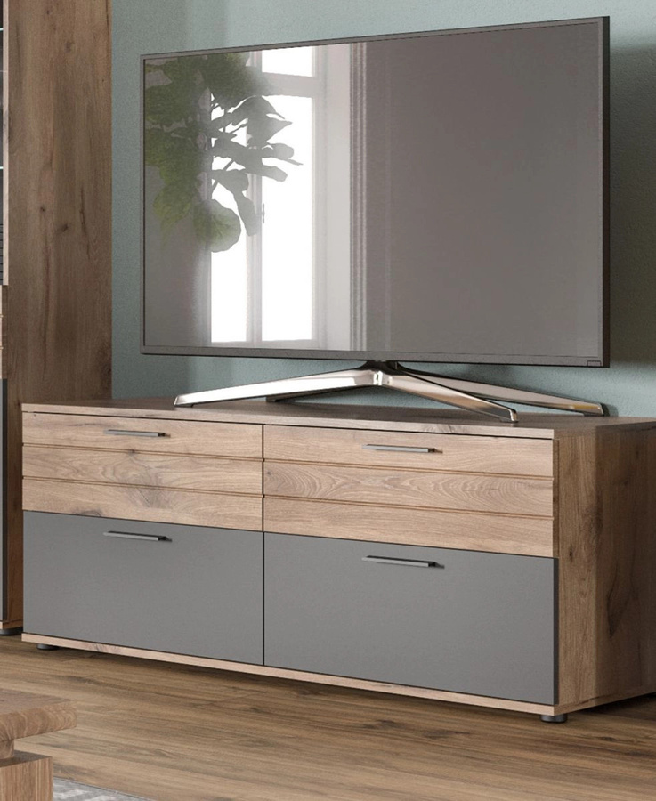 Inn.Furn TV-Lowboard Tomaso in Eiche und Grau mit Soft-Close, Breite: 130 cm, Tiefe: 47 cm, Höhe: 53 cm - Bild 1