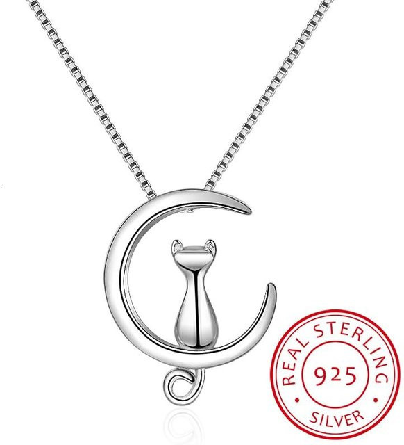 Halskette 925 Silber, Mond Kätzchen, Damen - Bild 1