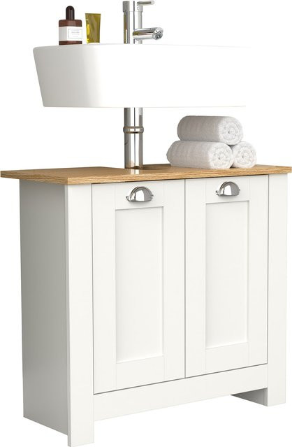 VCM Waschbeckenunterschrank Balusa in Weiss mit Retro Design und 2 Drehtüren, B/H/T: 65 x 60 x 30 cm - Bild 1