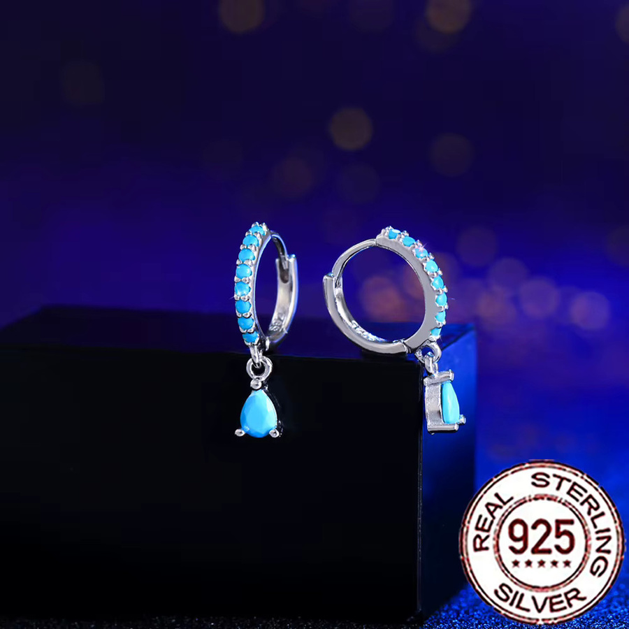 CWWZircons Ohrringe, Creolen, 925 Sterlingsilber, blau, Türkis, Damen - Bild 3