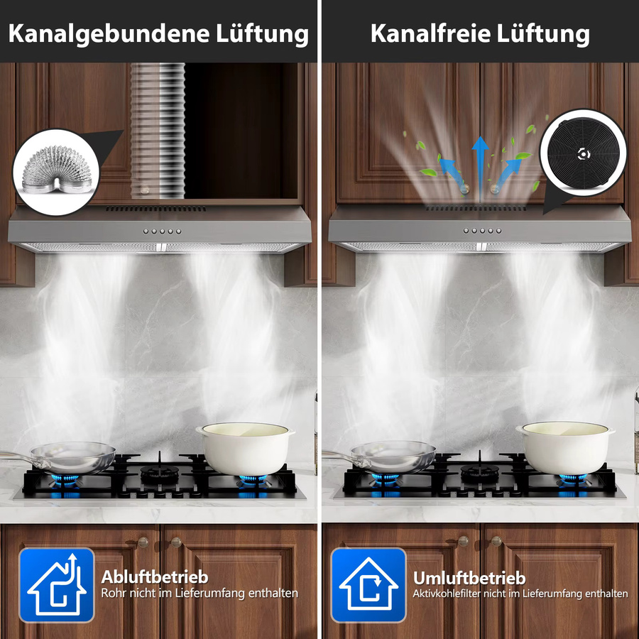 TopStrong Unterbau-Dunstabzugshaube in Edelstahl, Breite: 60 cm, 250 m³/h Luftleistung, Energieeffizienzklasse A++, mit LED-Display - Bild 5