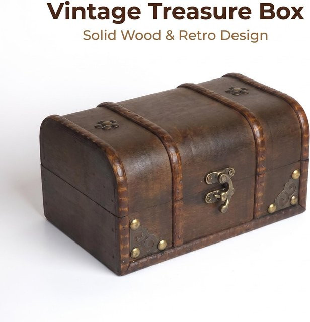 YUMULI Vintage Holz-Aufbewahrungsbox mit Metallblume in Braun als Retro Schmucktruhe - Bild 1