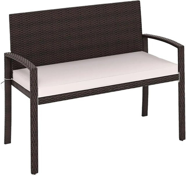 Costway Polyrattan Gartenbank mit Sitzkissen in Beige, B/T/H: 110 x 56 x 84 cm - Bild 1