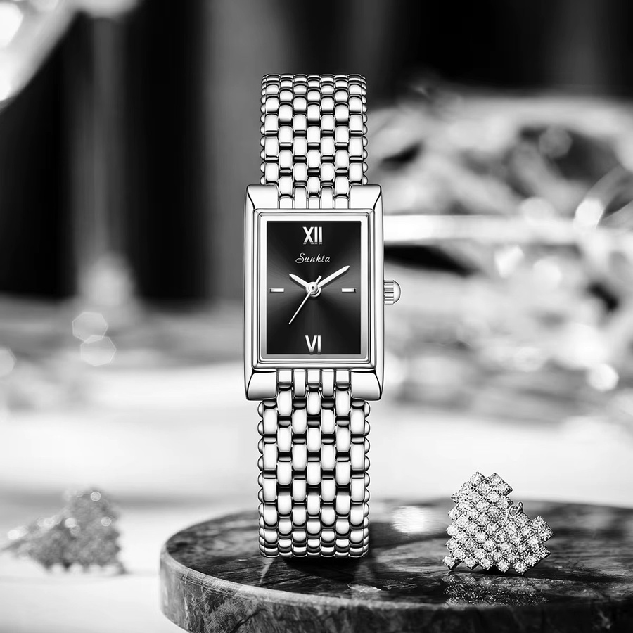 SUNKTA Armbanduhr, Quarz, Edelstahl, Eckig, Schwarz, Damen - Bild 4