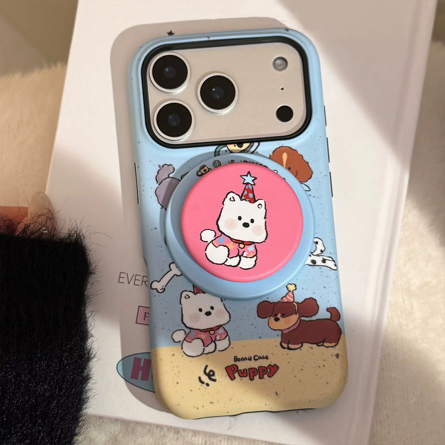 MUQGEW Magnethalter Handyhülle mit Splash-Ink-Cartoon-Welpen Design für iPhone 17, 16, 15, 14, 13, 12, Mini 11, Pro Max, stoßfeste Hartschale, Multicolour - Bild 5