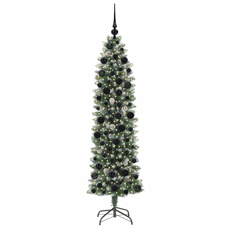 vidaXL Künstlicher Weihnachtsbaum Schlank mit LED-Beleuchtung in Grün und Weiß, Höhe: 180 cm - Bild 2