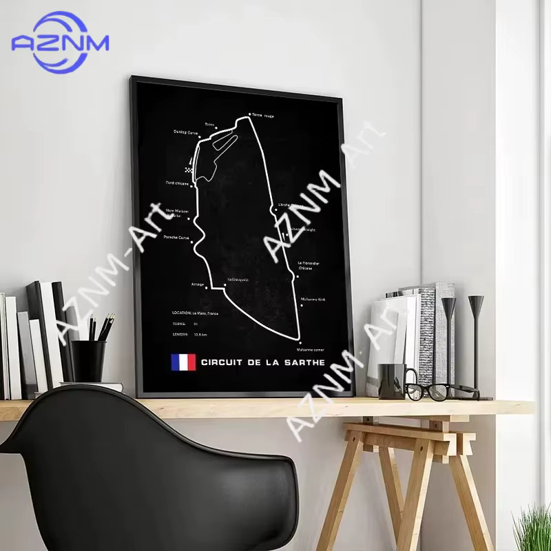 AZNM Leinwandgemälde Moderne Weltrennstrecken Wandkunst in Schwarz - Bild 3