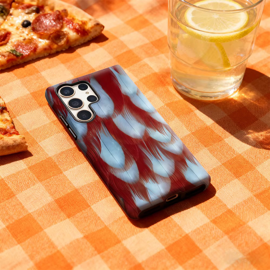 Glänzende Feder-Handyhülle für Samsung Galaxy S25 Ultra, S24 und S23 Ultra Plus in Rot und Weiß mit doppellagiger Rückseite - Bild 3