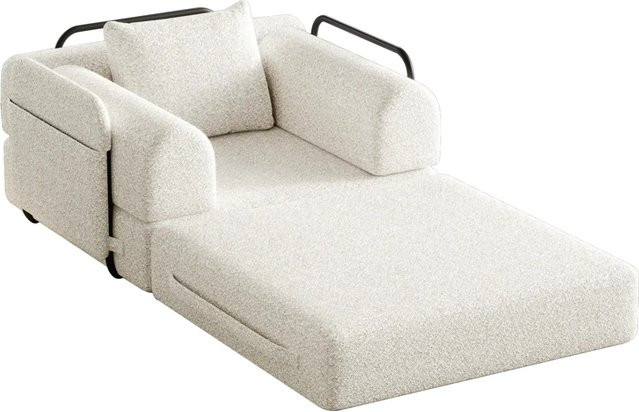 PXloue Schlafsofa 2 in 1 mit Bettfunktion aus Chenille in Beige mit Metallrahmen und Armlehnen - Bild 1